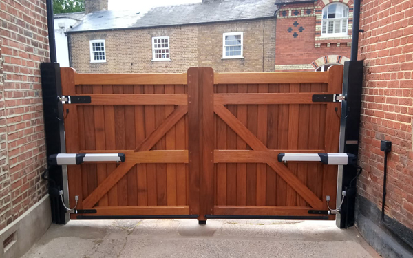Judith Review Therfield Swing Gates with Above Ground Automation Rear View