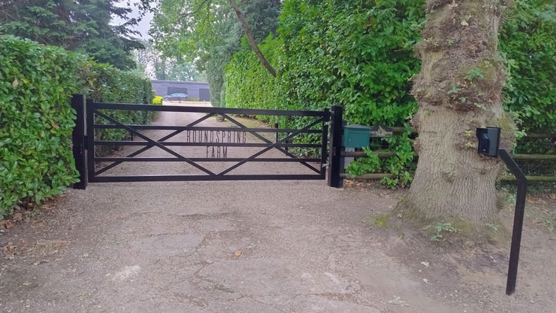 Reed metal swing gate with above ground automation